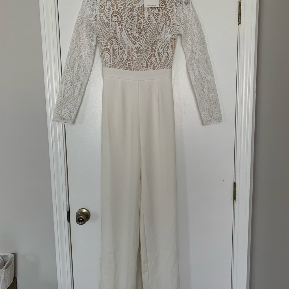 Chic White Lace Long Sleeve Jumpsuit